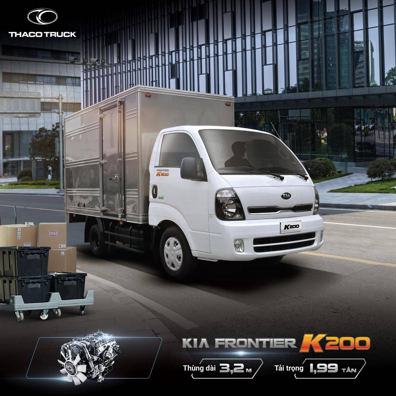 Xe tải K200 thùng kín của Thaco Bắc Ninh