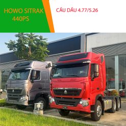 Ảnh đầu kéo Howo Sitrack T7H màu đỏ và xám cầu dầu ở Thaco Bắc ninh